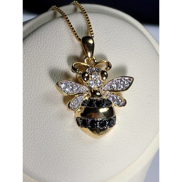     Bumble Bee Necklace-Cute Solid Sterling Silver Sparkling Bumble Bee | Animal Lover Gifts