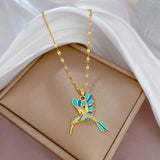 Ali Express Fashion Necklace Hummingbird Waterproof Necklaces Dragonfly, Sunflower, Double Strands, Stainless Steel Gold PVD