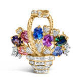 Bids.com Accessories Yellow.Gold / 1.1 18K Yellow Gold 1 1/10 Cttw Diamond and Mixed Gemstone Floral Bouquet Pendant and Brooch Pin (G-H Color, VS1-VS2 Clarity)