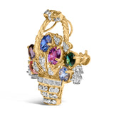 Bids.com Accessories Yellow.Gold / 1.1 18K Yellow Gold 1 1/10 Cttw Diamond and Mixed Gemstone Floral Bouquet Pendant and Brooch Pin (G-H Color, VS1-VS2 Clarity)