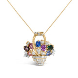 Bids.com Accessories Yellow.Gold / 1.1 18K Yellow Gold 1 1/10 Cttw Diamond and Mixed Gemstone Floral Bouquet Pendant and Brooch Pin (G-H Color, VS1-VS2 Clarity)