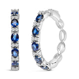Bids.com Earrings White.Gold / 0.252 14K White Gold 4x3mm Oval Blue Sapphire and 1/4 Cttw Diamond Alternating Hoop Earring (I-J Color, SI2-I1 Clarity)