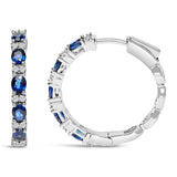Bids.com Earrings White.Gold / 0.252 14K White Gold 4x3mm Oval Blue Sapphire and 1/4 Cttw Diamond Alternating Hoop Earring (I-J Color, SI2-I1 Clarity)