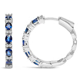 Bids.com Earrings White.Gold / 0.252 14K White Gold 4x3mm Oval Blue Sapphire and 1/4 Cttw Diamond Alternating Hoop Earring (I-J Color, SI2-I1 Clarity)