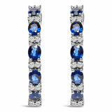 Bids.com Earrings White.Gold / 0.252 14K White Gold 4x3mm Oval Blue Sapphire and 1/4 Cttw Diamond Alternating Hoop Earring (I-J Color, SI2-I1 Clarity)