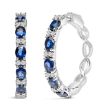 Bids.com Earrings White.Gold / 0.252 14K White Gold 4x3mm Oval Blue Sapphire and 1/4 Cttw Diamond Alternating Hoop Earring (I-J Color, SI2-I1 Clarity)