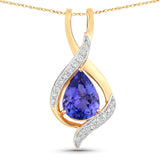 Bids.com Pendants 2.75 Carat Genuine Tanzanite and White Diamond 14K Yellow Gold Pendant