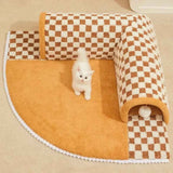 Cozy Kawaii Pet Beds 1 Coffee / 23.6 x 23.6 x 8.7 inches 2-in-1 Cat Tunnel Bed (23.6 in) - Cute Plush Kitten Basket & Dog House Mat