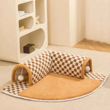 Cozy Kawaii Pet Beds 1 Coffee / 23.6 x 23.6 x 8.7 inches 2-in-1 Cat Tunnel Bed (23.6 in) - Cute Plush Kitten Basket & Dog House Mat