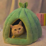 Cozy Kawaii Pet Beds 1 Cute Pumpkin Cat Bed (Up to 19.7 in) - Winter Warm Flannel Kitten Puppy Nest