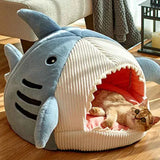 Cozy Kawaii Pet Beds 1 Cute Shark Cat Bed Cave (Up to 20.9 in) - Enclosed Portable Pet Tent Winter Warm
