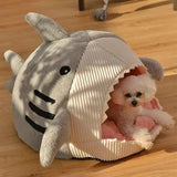 Cozy Kawaii Pet Beds 1 Cute Shark Cat Bed Cave (Up to 20.9 in) - Enclosed Portable Pet Tent Winter Warm