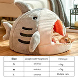 Cozy Kawaii Pet Beds 1 Cute Shark Cat Bed Cave (Up to 20.9 in) - Enclosed Portable Pet Tent Winter Warm
