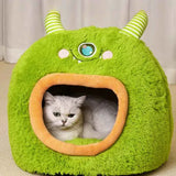 Cozy Kawaii Pet Beds 1 Green / S Kawaii Cartoon Monster Pet Bed (Up to 18.9 in) - Fully Enclosed Cat House Winter Warm