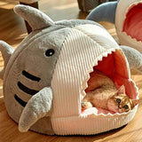 Cozy Kawaii Pet Beds 1 Grey / S Cute Shark Cat Bed Cave (Up to 20.9 in) - Enclosed Portable Pet Tent Winter Warm