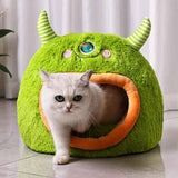 Cozy Kawaii Pet Beds 1 Kawaii Cartoon Monster Pet Bed (Up to 18.9 in) - Fully Enclosed Cat House Winter Warm