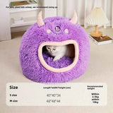 Cozy Kawaii Pet Beds 1 Kawaii Cartoon Monster Pet Bed (Up to 18.9 in) - Fully Enclosed Cat House Winter Warm