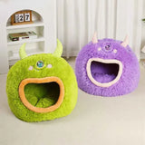 Cozy Kawaii Pet Beds 1 Kawaii Cartoon Monster Pet Bed (Up to 18.9 in) - Fully Enclosed Cat House Winter Warm