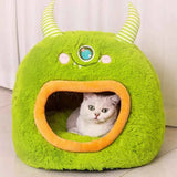 Cozy Kawaii Pet Beds 1 Kawaii Cartoon Monster Pet Bed (Up to 18.9 in) - Fully Enclosed Cat House Winter Warm