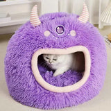 Cozy Kawaii Pet Beds 1 Purple / S Kawaii Cartoon Monster Pet Bed (Up to 18.9 in) - Fully Enclosed Cat House Winter Warm