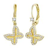 Matte Gold with CZ Butterfly Jewelry Set Earrings Necklace Ring - Earrings