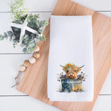 Faire-Fernville Creations Bath Towels & Washcloths Kitchen Waffle Towel Highland Cow Floral Washtub Terry Cloth Bath Towels for the Cow Lovers!