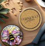 Faire-Fernville Creations Coasters Bee & Lavender Ceramic Coaster with Cork Back Handmade in the USA