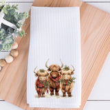Faire-Fernville Creations Dish towels Highland Cow Holiday Waffle Knit Ranch Farmhouse Kitchen Towel
