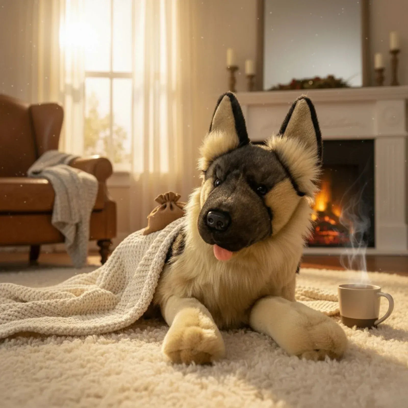 Large Plush German Shepherd Black Face Stuffed Dog Lifelike Handmade