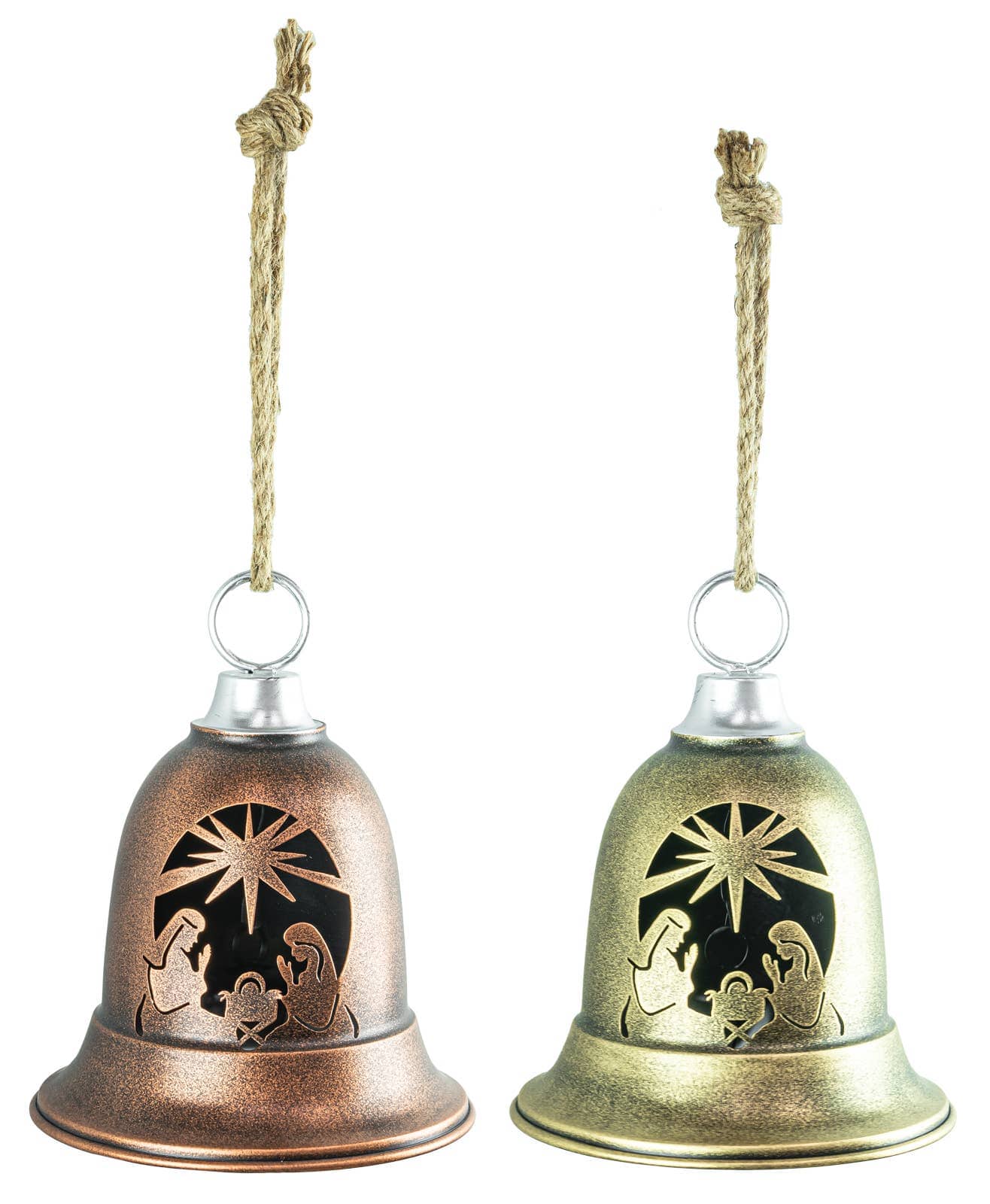 VINTAGE LARGE METALLIC NATIVITY SCENE BELL 2 COLORS