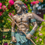 Faire- Zaer Ltd. International 50" T Mgo Merman Garden Statue Holding Trident- Antique Bronze