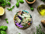 Fernville Creations 3.6 Inch Glossy Fernville Creations - Hummingbird Printed Stained Glass Ceramic Coaster