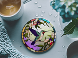 Fernville Creations 3.6 Inch Glossy Fernville Creations - Hummingbird Printed Stained Glass Ceramic Coaster