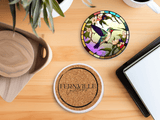 Fernville Creations 3.6 Inch Glossy Fernville Creations - Hummingbird Printed Stained Glass Ceramic Coaster