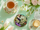 Fernville Creations 3.6 Inch Glossy Fernville Creations - Hummingbird Printed Stained Glass Ceramic Coaster