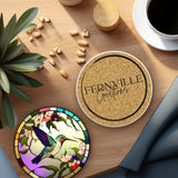 Fernville Creations 3.6 Inch Glossy Fernville Creations - Hummingbird Printed Stained Glass Ceramic Coaster