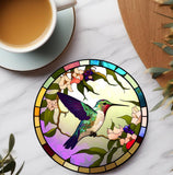 Fernville Creations 3.6 Inch Glossy Fernville Creations - Hummingbird Printed Stained Glass Ceramic Coaster