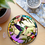 Fernville Creations 3.6 Inch Glossy Fernville Creations - Hummingbird Printed Stained Glass Ceramic Coaster