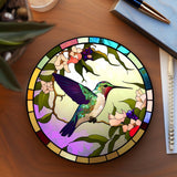 Fernville Creations 3.6 Inch Glossy Fernville Creations - Hummingbird Printed Stained Glass Ceramic Coaster