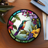 Fernville Creations 3.6 Inch Glossy Fernville Creations - Hummingbird Stained Glass Image Ceramic Coaster Eco-Friendly