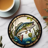 Fernville Creations 3.6 Inch Glossy Fernville Creations - Stained Glass Fish Coaster for Nature Lovers and Fishermen