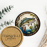 Fernville Creations 3.6 Inch Glossy Fernville Creations - Stained Glass Fish Coaster for Nature Lovers and Fishermen