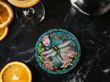 Fernville Creations 4 Inch Glossy Fernville Creations - Dragonfly Coaster with Pink Flower for Coffee Table Decor