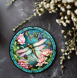Fernville Creations 4 Inch Glossy Fernville Creations - Dragonfly Coaster with Pink Flower for Coffee Table Decor