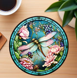 Fernville Creations 4 Inch Glossy Fernville Creations - Dragonfly Coaster with Pink Flower for Coffee Table Decor