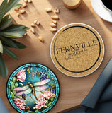 Fernville Creations 4 Inch Glossy Fernville Creations - Dragonfly Coaster with Pink Flower for Coffee Table Decor