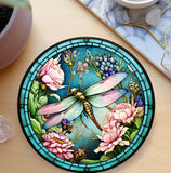 Fernville Creations 4 Inch Glossy Fernville Creations - Dragonfly Coaster with Pink Flower for Coffee Table Decor