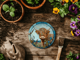 Fernville Creations 4 Inch Glossy Fernville Creations - Highland Cow Coaster, Farmhouse Decor, Printed Stained Glass
