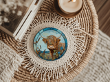 Fernville Creations 4 Inch Glossy Fernville Creations - Highland Cow Coaster, Farmhouse Decor, Printed Stained Glass