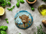 Fernville Creations 4 Inch Glossy Fernville Creations - Highland Cow Coaster, Farmhouse Decor, Printed Stained Glass